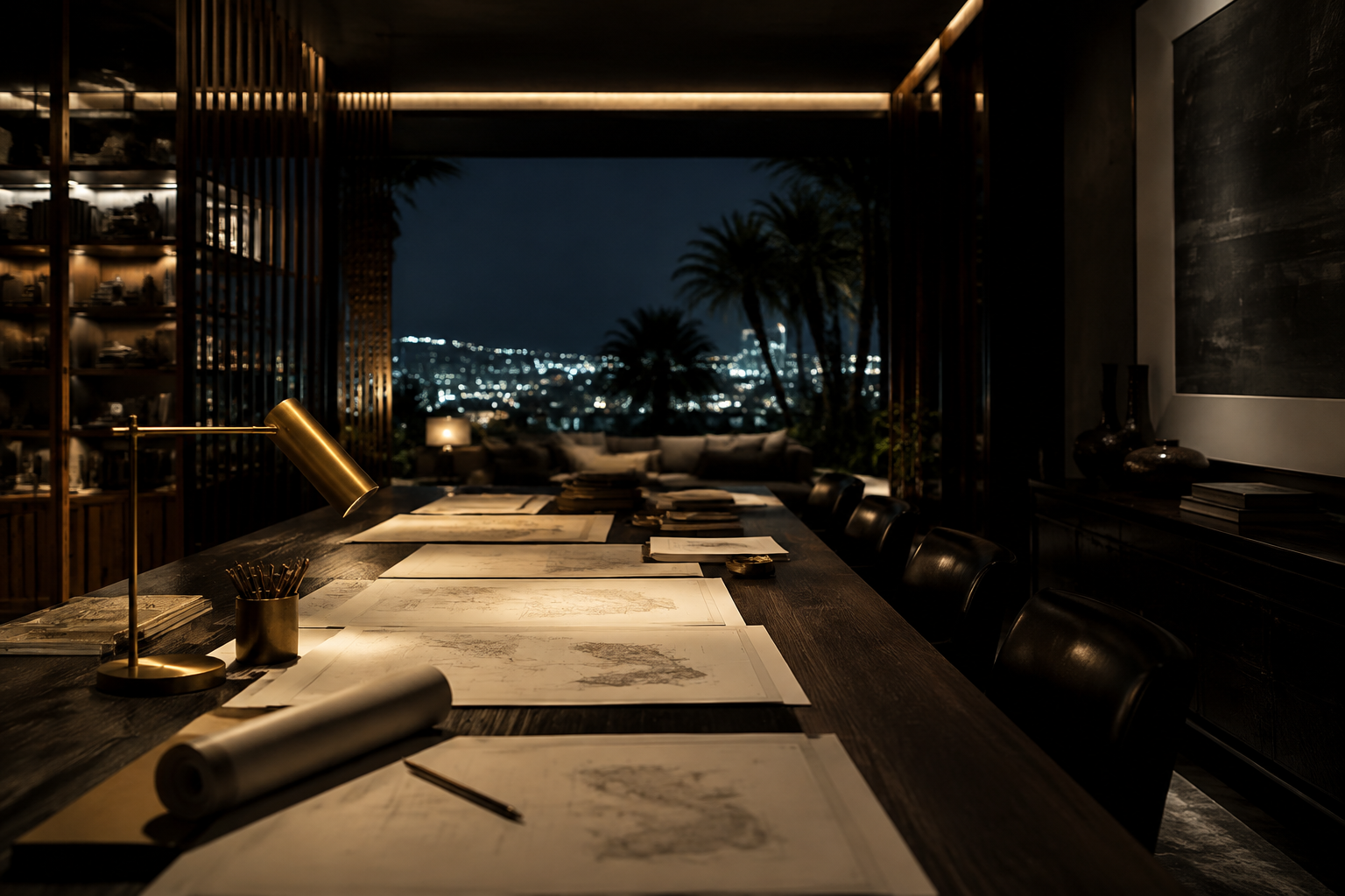 A private executive strategy room at night